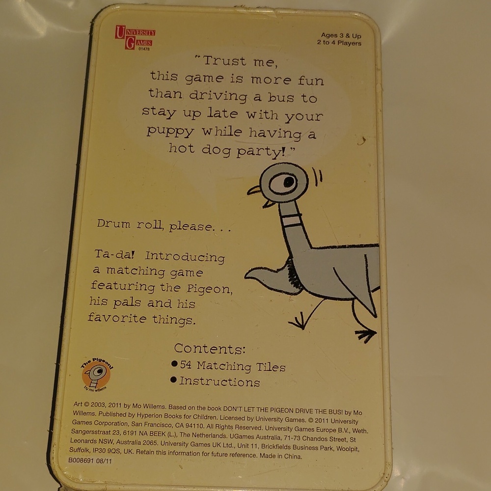 University Games The Pigeon Wants a Match Game! Travel Tin Ages 3+ / 2-4 Players - Picture 5 of 10